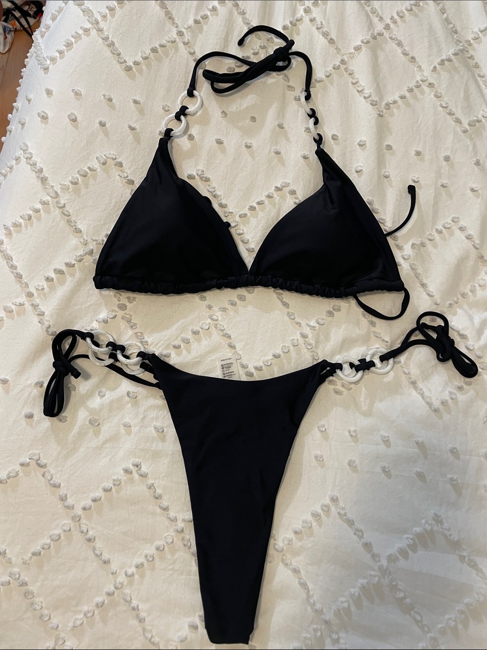 Black Triangle Tie-Side Bikini Set with ring detail new medium